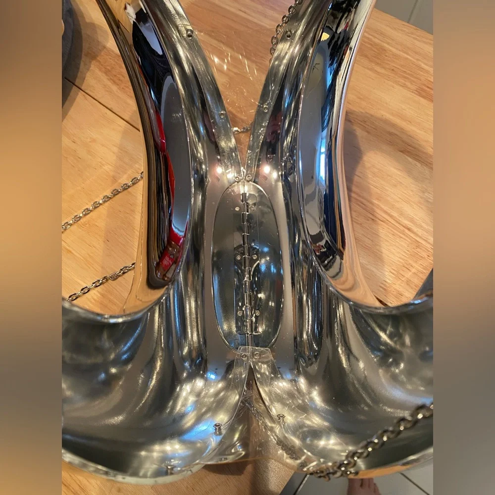 silver metallic crescent moon acrylic hobo bag and evening clutch purse. - Picture 8 of 8